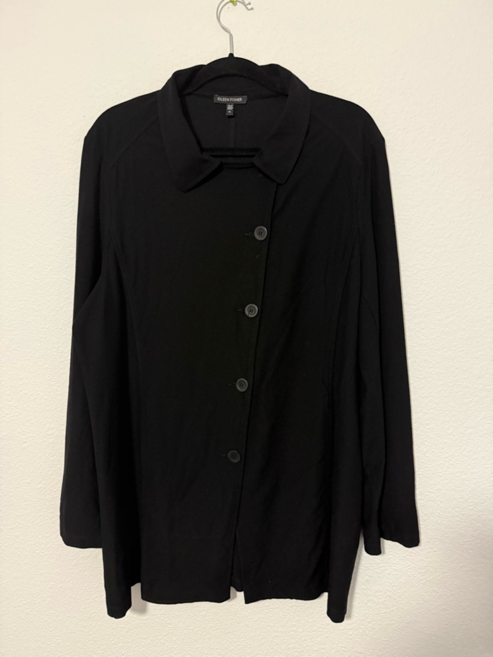 Eileen Fisher Black Button-Front Long Sleeve Shirt Jacket
